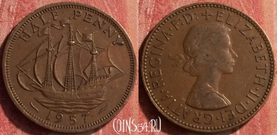 Великобритания 1/2 пенни 1957 года, KM# 896, 368n-140