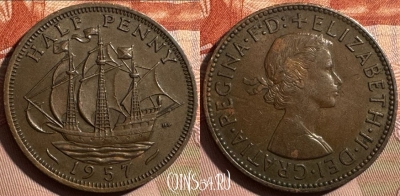 Великобритания 1/2 пенни 1957 года, KM# 896, s400s-127 ♛