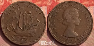 Великобритания 1/2 пенни 1957 года, KM# 896, 417-142