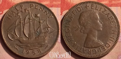 Великобритания 1/2 пенни 1958 года, KM# 896, 232n-032