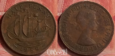 Великобритания 1/2 пенни 1958 года, KM# 896, 289m-040