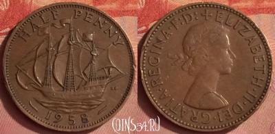 Великобритания 1/2 пенни 1958 года, KM# 896, 346l-007