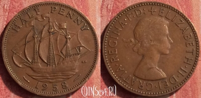 Великобритания 1/2 пенни 1958 года, KM# 896, 368n-034