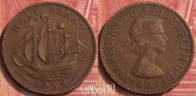 Великобритания 1/2 пенни 1958 года, KM# 896, 397-051