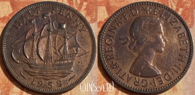 Великобритания 1/2 пенни 1958 года, KM# 896, 462q-614