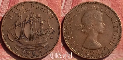 Великобритания 1/2 пенни 1959 года, KM# 896, 050l-111