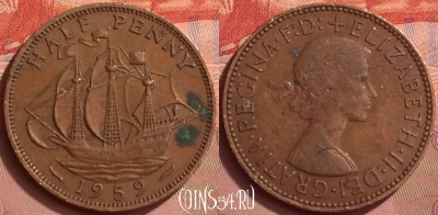 Великобритания 1/2 пенни 1959 года, KM# 896, 056l-162