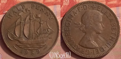 Великобритания 1/2 пенни 1959 года, KM# 896, 057l-160