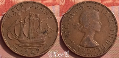 Великобритания 1/2 пенни 1959 года, KM# 896, 057l-193