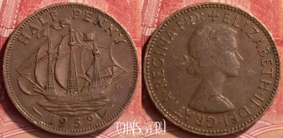 Великобритания 1/2 пенни 1959 года, KM# 896, 058l-176
