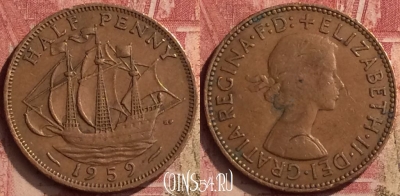 Великобритания 1/2 пенни 1959 года, KM# 896, 062n-062