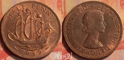 Великобритания 1/2 пенни 1959 года, KM# 896, 328n-059