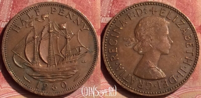Великобритания 1/2 пенни 1960 года, KM# 896, 092m-019