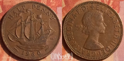 Великобритания 1/2 пенни 1960 года, KM# 896, 105o-064