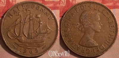 Великобритания 1/2 пенни 1962 года, KM# 896, 084j-044