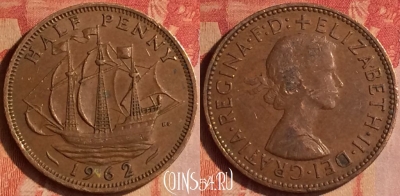 Великобритания 1/2 пенни 1962 года, KM# 896, 437-114