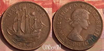 Великобритания 1/2 пенни 1962 года, KM# 896, 443-140