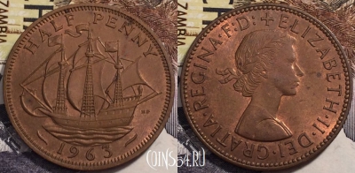 Великобритания 1/2 пенни 1963 года, KM# 896, 239-069