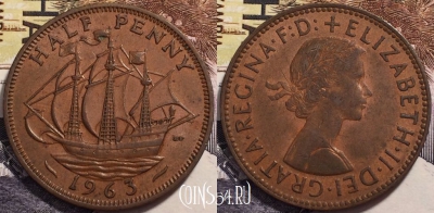 Великобритания 1/2 пенни 1963 года, KM# 896, 239-075