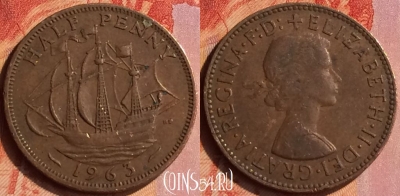 Великобритания 1/2 пенни 1963 года, KM# 896, 420-039