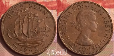 Великобритания 1/2 пенни 1963 года, KM# 896, 443-020