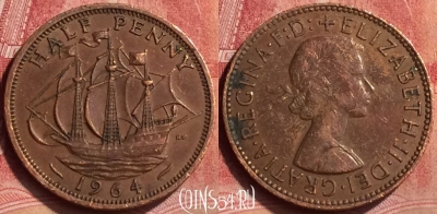 Великобритания 1/2 пенни 1964 года, KM# 896, 050l-087