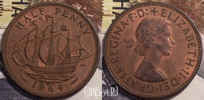 Великобритания 1/2 пенни 1964 года, KM# 896, 239-071