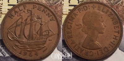 Великобритания 1/2 пенни 1964 года, KM# 896, 239-074
