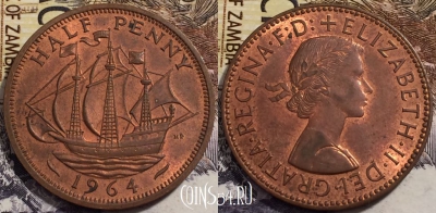 Великобритания 1/2 пенни 1964 года, KM# 896, 241-014