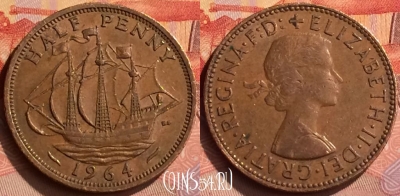 Великобритания 1/2 пенни 1964 года, KM# 896, 247n-127