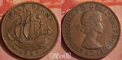 Великобритания 1/2 пенни 1964 года, KM# 896, 347l-089