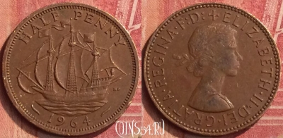 Великобритания 1/2 пенни 1964 года, KM# 896, 397-139
