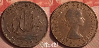 Великобритания 1/2 пенни 1964 года, KM# 896, 412-085