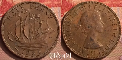 Великобритания 1/2 пенни 1964 года, KM# 896, 422-053
