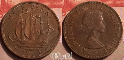 Великобритания 1/2 пенни 1964 года, KM# 896, 423-012