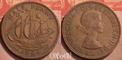 Великобритания 1/2 пенни 1964 года, KM# 896, 429-061
