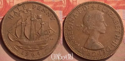 Великобритания 1/2 пенни 1964 года, KM# 896, 429-064