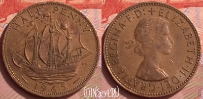 Великобритания 1/2 пенни 1965 года, KM# 896, 054l-199