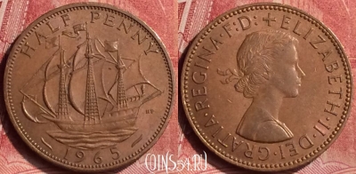 Великобритания 1/2 пенни 1965 года, KM# 896, 076m-069