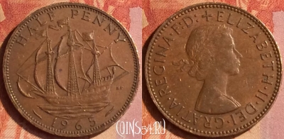 Великобритания 1/2 пенни 1965 года, KM# 896, 105o-071