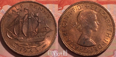 Великобритания 1/2 пенни 1965 года, KM# 896, 111b-047