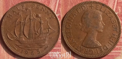 Великобритания 1/2 пенни 1965 года, KM# 896, 360n-001