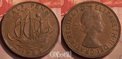 Великобритания 1/2 пенни 1965 года, KM# 896, 419-024