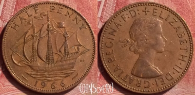 Великобритания 1/2 пенни 1966 года, KM# 896, 052l-049