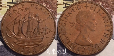 Великобритания 1/2 пенни 1966 года, KM# 896, 239-072