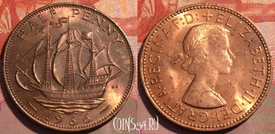 Великобритания 1/2 пенни 1966 года, KM# 896, 256a-039