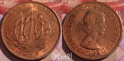 Великобритания 1/2 пенни 1967 года, KM# 896, 094c-138