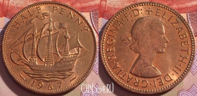 Великобритания 1/2 пенни 1967 года, KM# 896, 097a-032