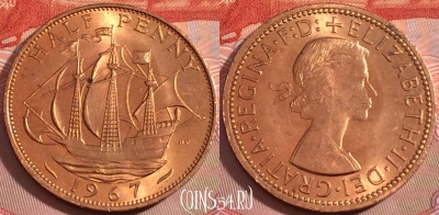 Великобритания 1/2 пенни 1967 года, KM# 896, 105b-144