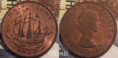 Великобритания 1/2 пенни 1967 года, KM# 896, 239-070